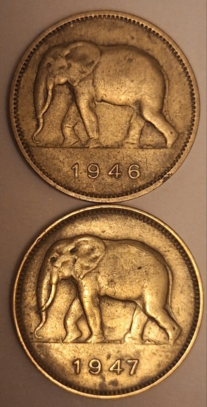Set van 2 Koloniale Munten Belgisch-Congo (1946 & 1947) – Ol, Ophalen of Verzenden