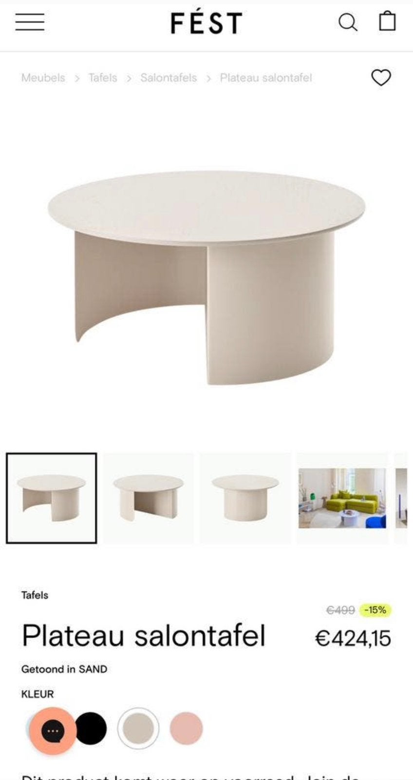 Table de designer Plateau Round éditée par "Fest" Amsterdam, Ophalen, Zo goed als nieuw, Hout