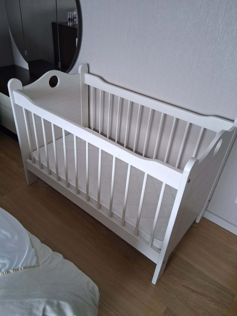 Kinderbed Wit, Ophalen, Gebruikt, Minder dan 140 cm, Matras