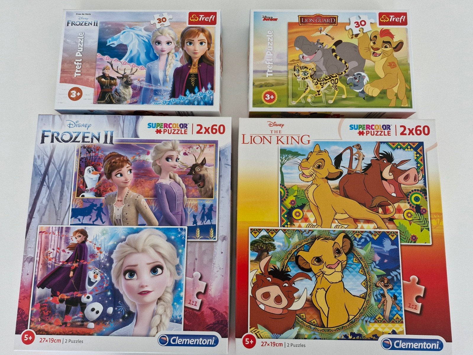 4xDisney puzzels, als nieuw, 1x gemaakt, Frozen, Lion King, Ophalen of Verzenden, Overige figuren, Zo goed als nieuw, Overige typen