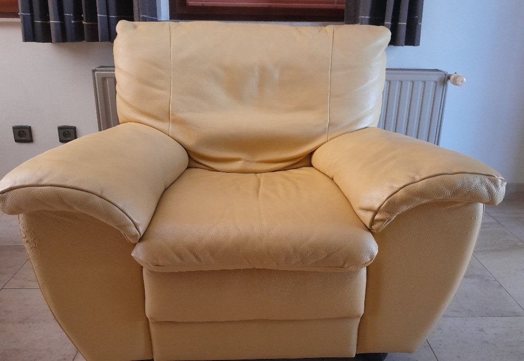 Fauteuil Salon 1 place en cuir vachette jaune, Maison & Meubles, Fauteuils, 75 à 100 cm, Contemporain, Enlèvement, Utilisé