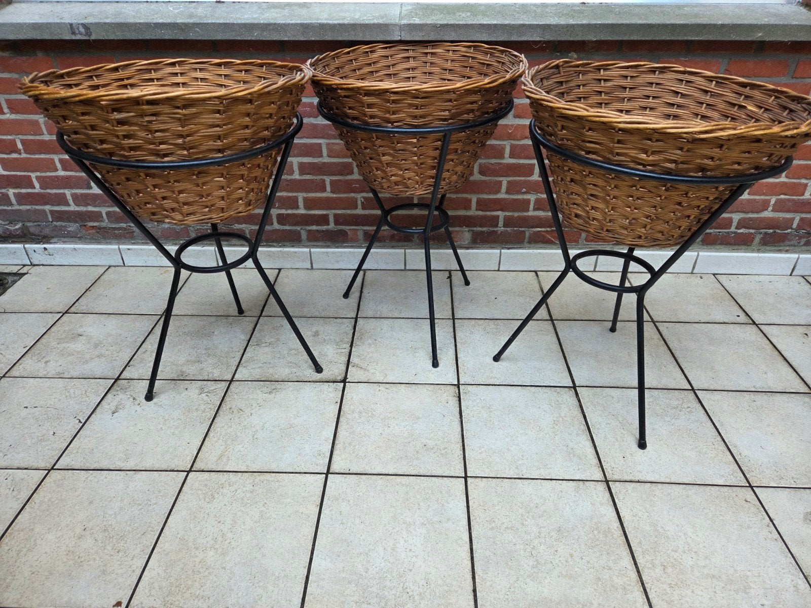 3 vintage 60's-70's rieten puntmanden., Ophalen of Verzenden