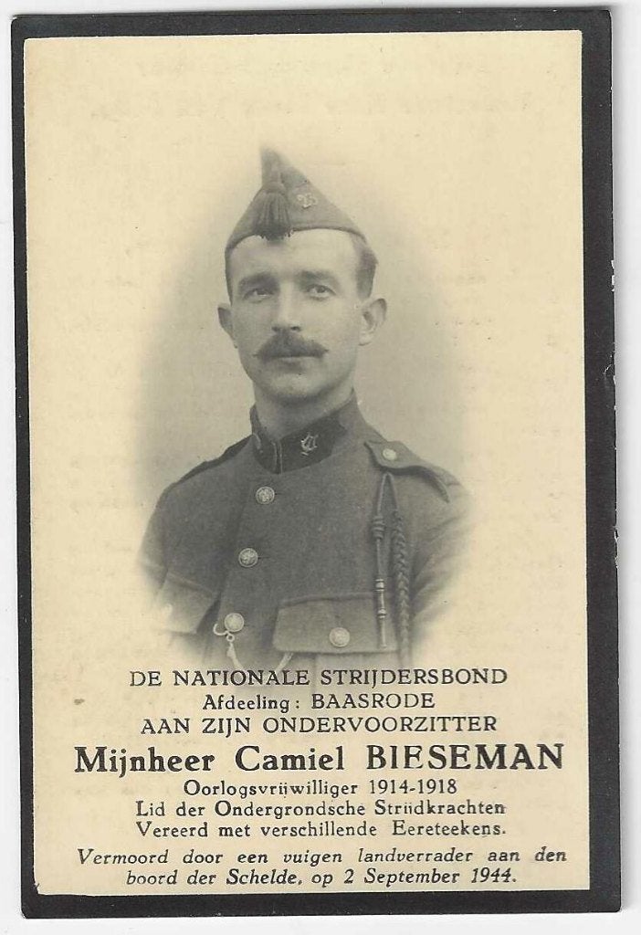 doodsprent soldaat WO II, Camiel Bieseman, Schelde 1944, Verzamelen, Ophalen of Verzenden, Bidprentje