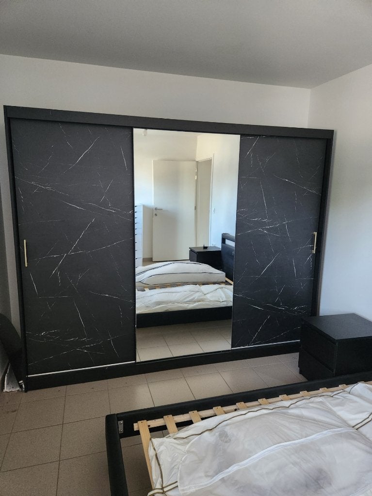 Grote zwarte marmer kleerkast met spiegel – 250 cm, 200 cm ou plus, Enlèvement, Utilisé, 200 cm ou plus
