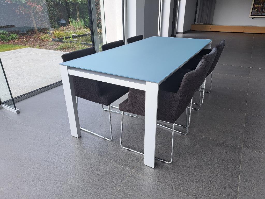 Design tafel met 6 stoelen, Ophalen, Overige materialen, Zo goed als nieuw, Vijf, Zes of meer stoelen