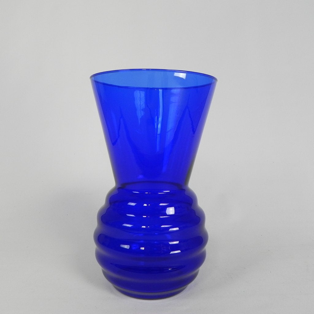 Art Deco vaas met geribbelde basis, kobalt blauw, jaren 30, Enlèvement ou Envoi
