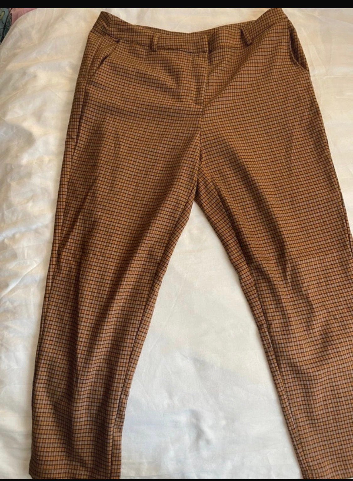 Y.A.S bruin/oranje geruite kostuumbroek L (40), Kleding | Dames, Bruin, Verzenden, Maat 42/44 (L), Zo goed als nieuw