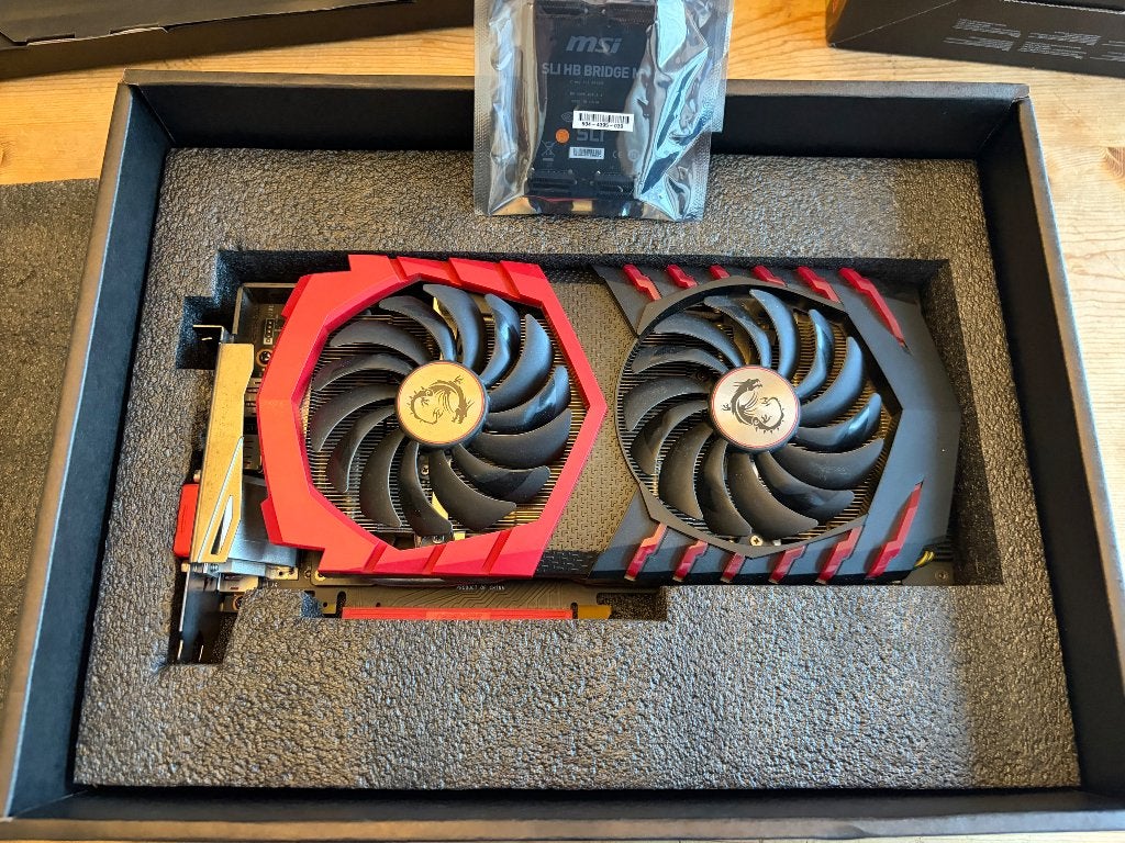 MSI GeForce GTX 1080 Gaming X 8G – compleet + SLI HB Bridge, Computers en Software, Videokaarten, Ophalen, Gebruikt, Nvidia, HDMI