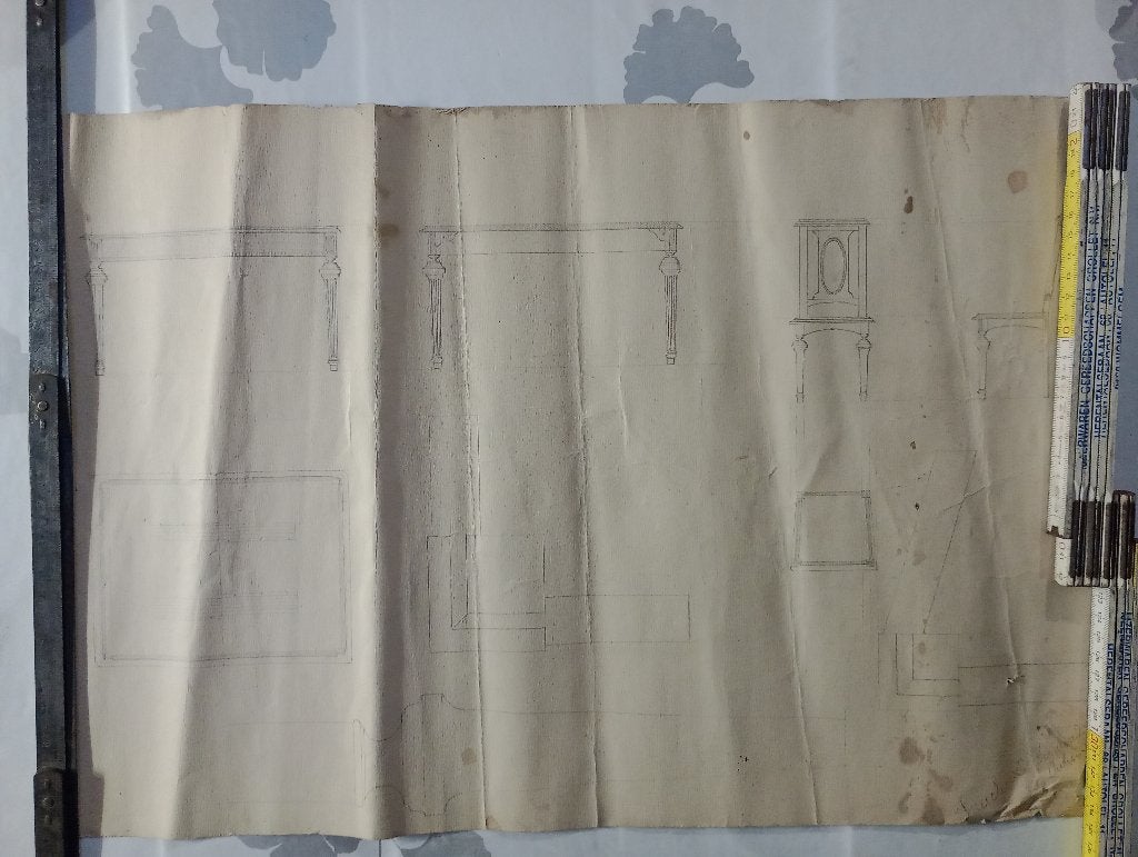 Ancien plan de menuiserie 37x55cm - Dessin technique, Antiquités & Art, Enlèvement ou Envoi, Dessin, Sous verre