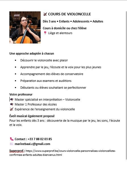 cours de violoncelle, Enlèvement ou Envoi