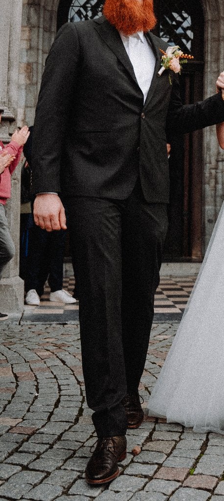 Herenkostuum - Tweedelig - Grijs / groen - Met hemd, Kleding | Heren, Kostuums en vesten, Overige maten, Ophalen of Verzenden