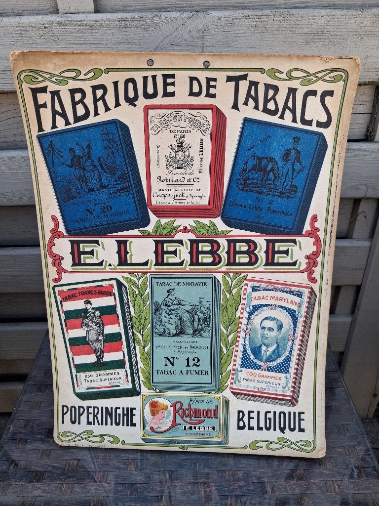 panneau d'affichage ancien TABAK LEBBE POPERINGHE 1920, Enlèvement ou Envoi, Comme neuf, Panneau publicitaire