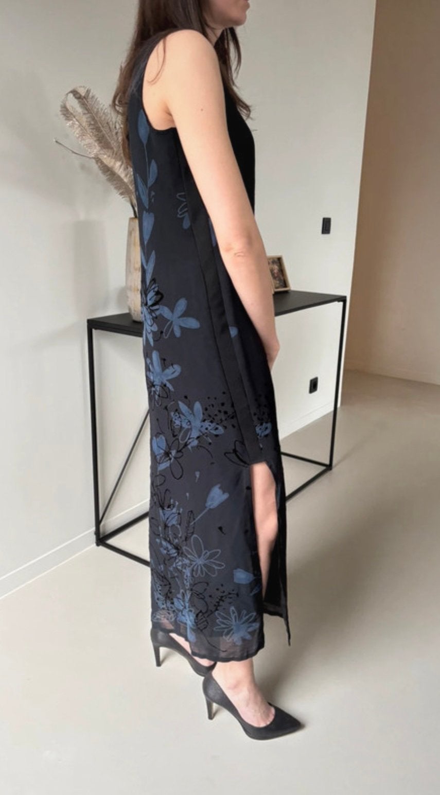Elegante avondjurk - zwart/blauw, Kleding | Dames, Gelegenheidskleding, Ophalen of Verzenden, Zo goed als nieuw, Maat 38/40 (M)