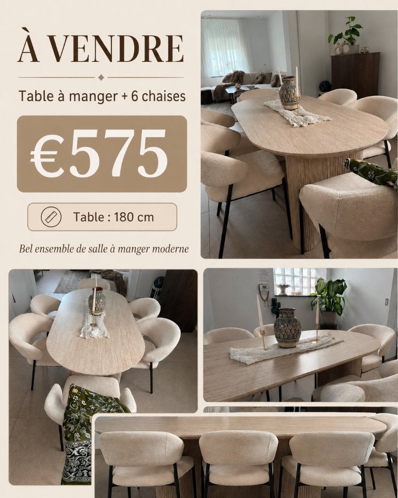 Table à manger et 6 chaises, 150 à 200 cm, Cinq personnes ou plus, Comme neuf, Enlèvement