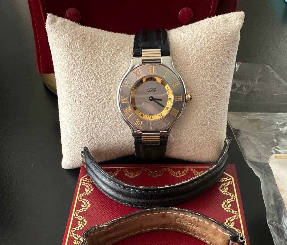 horloge Must 21 Cartier 1330+ bracelet suppl (original), Montre-bracelet, Autres marques, Enlèvement ou Envoi, Cuir