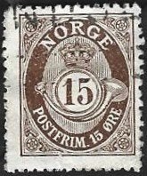 1 Postzegel Noorwegen 1898 Posthoorn 'NORGE' in Antiqua, Postzegels en Munten, Ophalen of Verzenden, Noorwegen, Gestempeld
