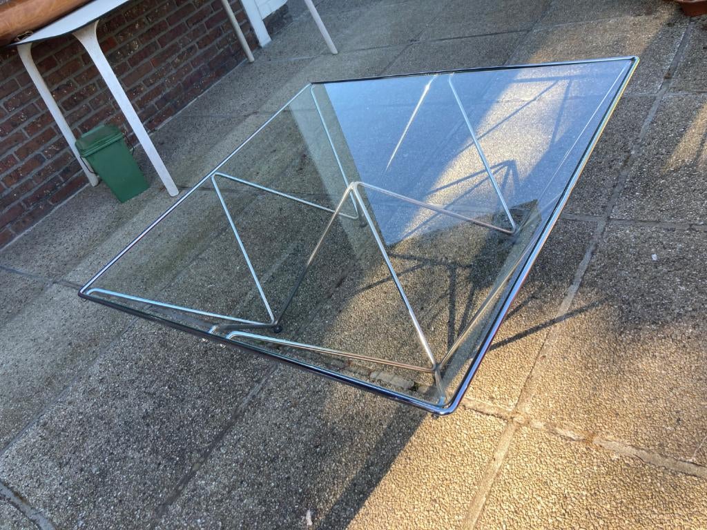 Design salontafel glas chroom 1 x 1 x 35, Antiek en Kunst, Ophalen