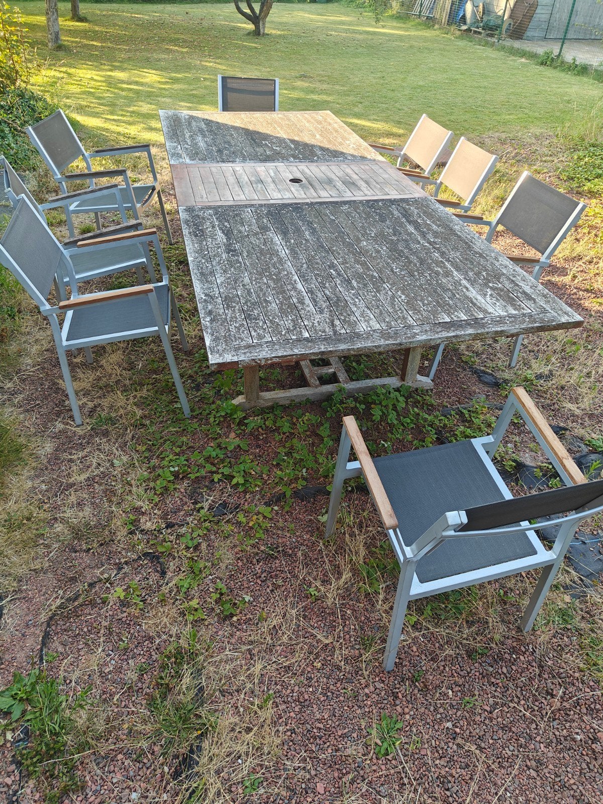 Tuintafel uitschuifbaar teak met 8 stoelen., Ophalen