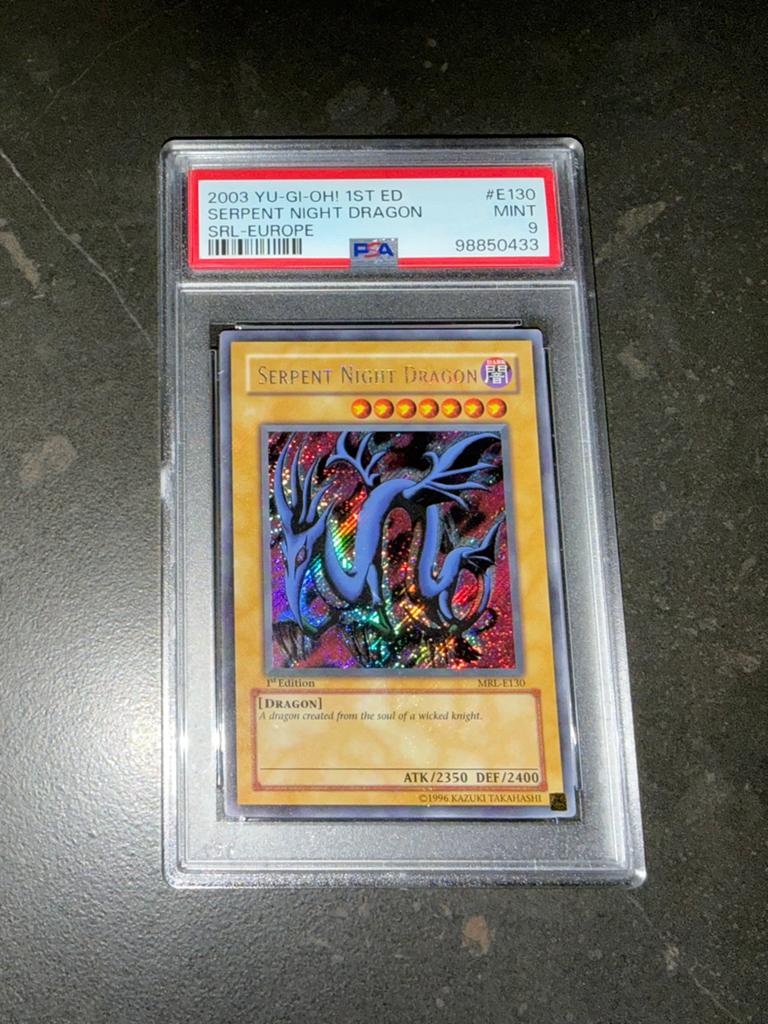 Yu-Gi-Oh! Serpent Night Dragon 1st Ed PSA 9 MINT, Hobby en Vrije tijd, Verzamelkaartspellen | Yu-gi-Oh!, Zo goed als nieuw, Ophalen of Verzenden
