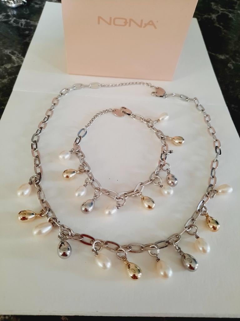 Collier Nona Jewels + bracelet en perles, Bijoux, Sacs & Beauté, Enlèvement ou Envoi, Comme neuf, Argent, Argent