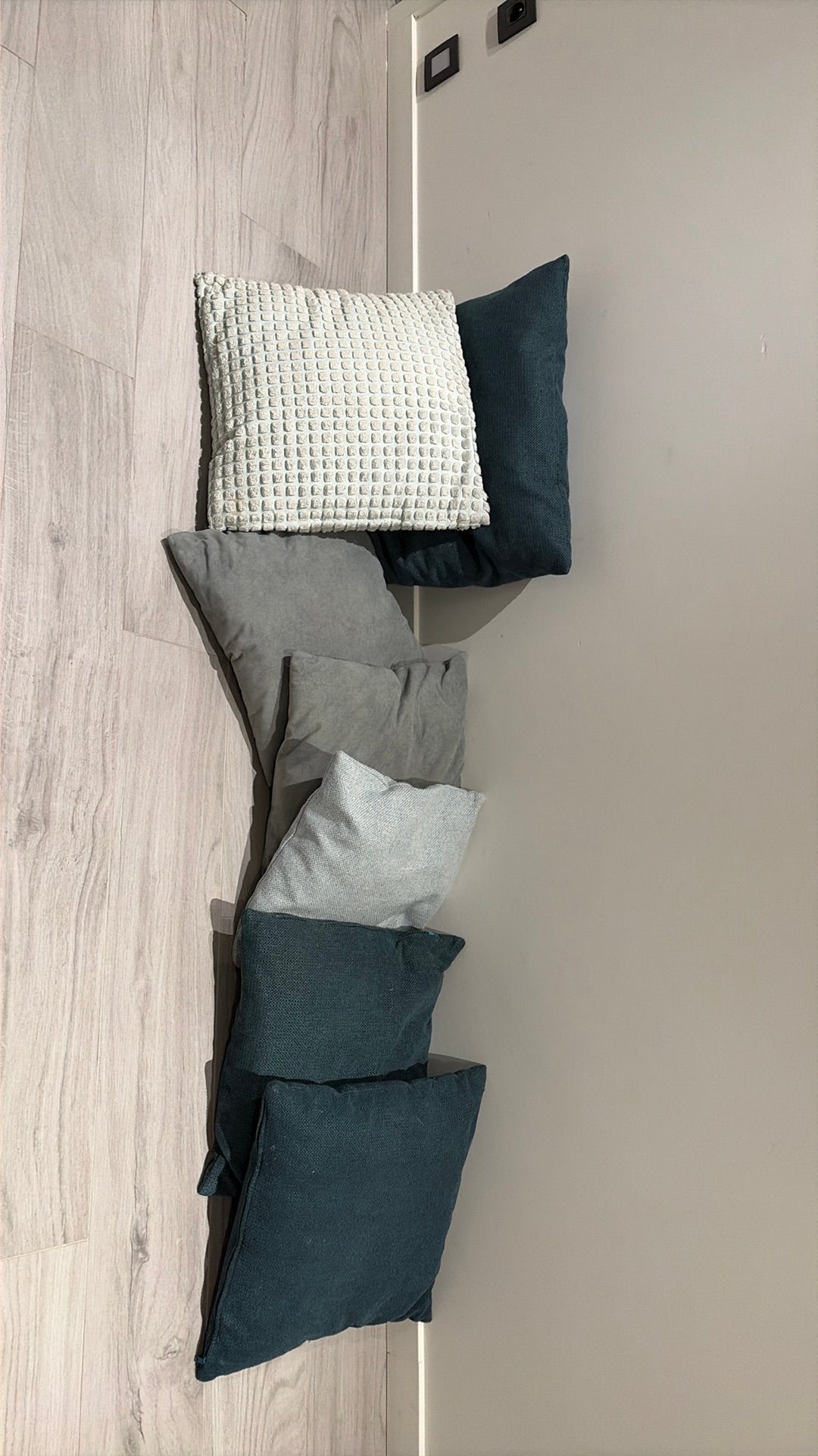 Pakket van 7 munt-groene en blauwe kussens, Enlèvement, Utilisé