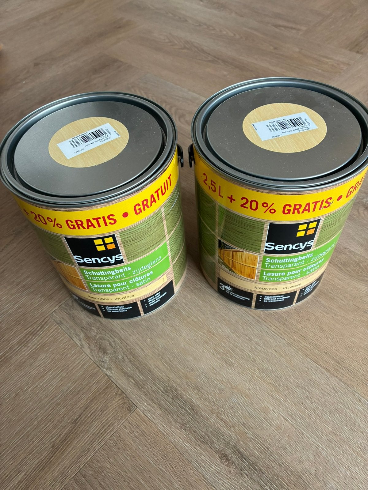 Sencys Schuttingbeits Transparant Zijdeglans 2x 3L, Doe-het-zelf en Bouw, Verf, Beits en Lak, Ophalen, Nieuw, Beits