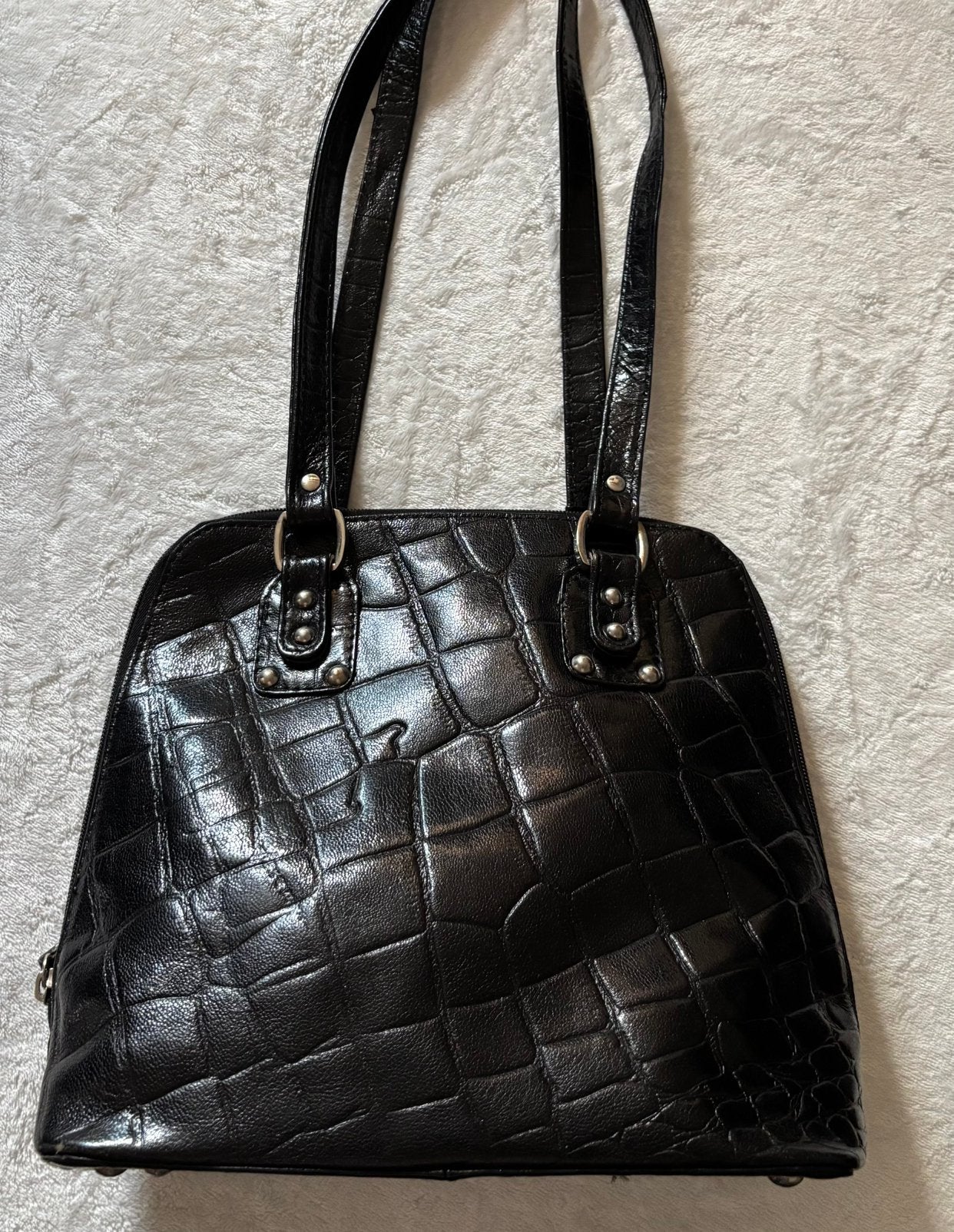 Tas van eco-leer met krokodillenmotief, Ophalen of Verzenden, Gebruikt, Zwart, Handtas