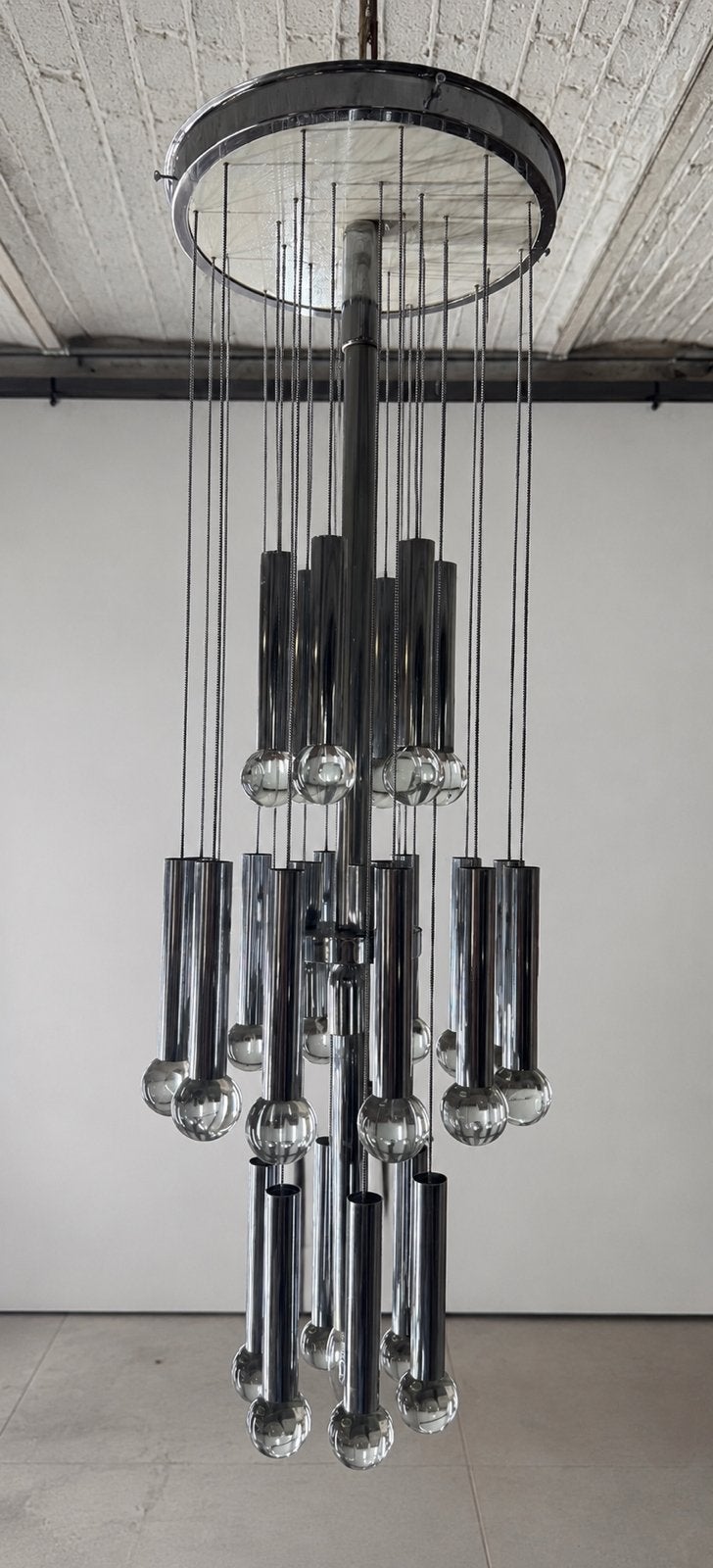 Kroonluchter/hanglamp van Gaetano Sciolari (jaren 70), Ophalen, Zo goed als nieuw, Glas