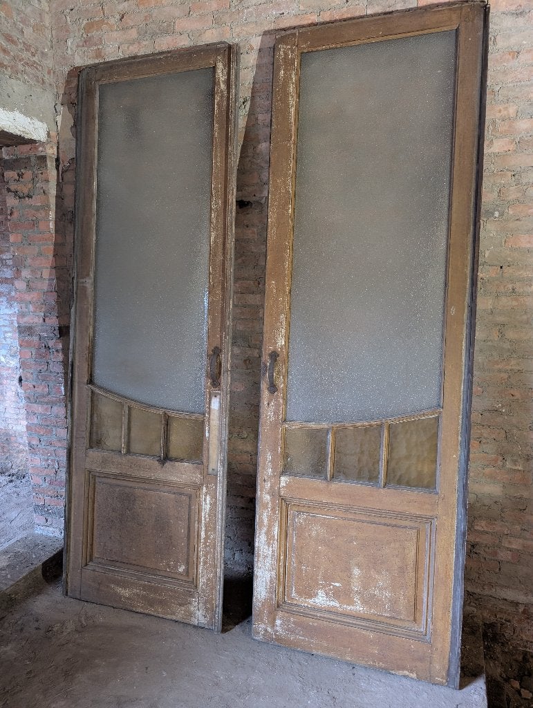 Antieken houten deuren - Art Deco - Glas, Ophalen, Gebruikt, 80 tot 100 cm, 215 cm of meer