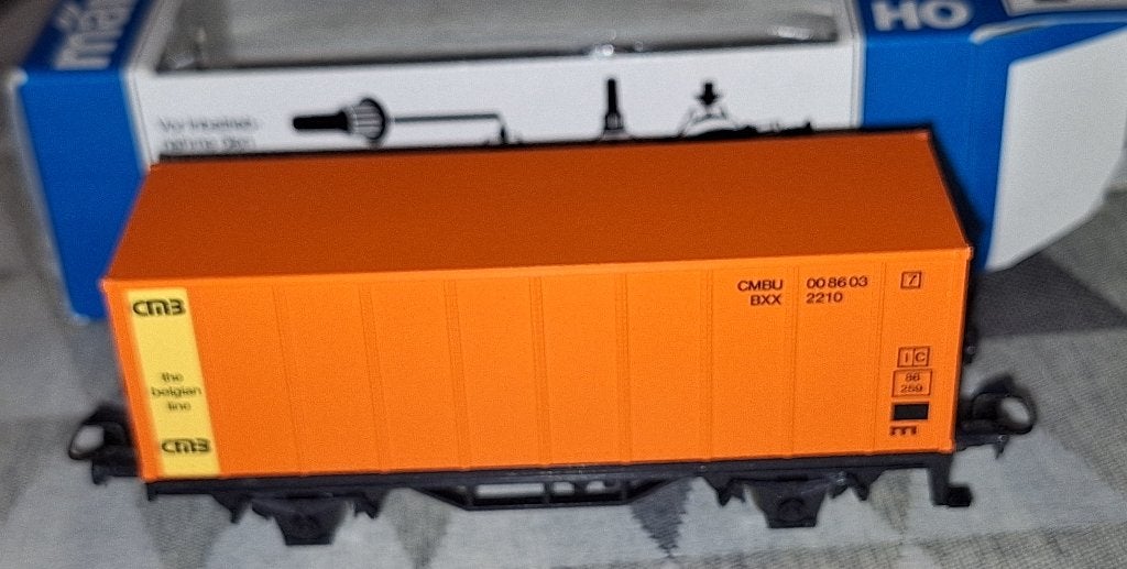 Märklin HO 4481 containerwagon "CMB the belgian line" NMBS, Enlèvement ou Envoi, Comme neuf, Wagon, Märklin