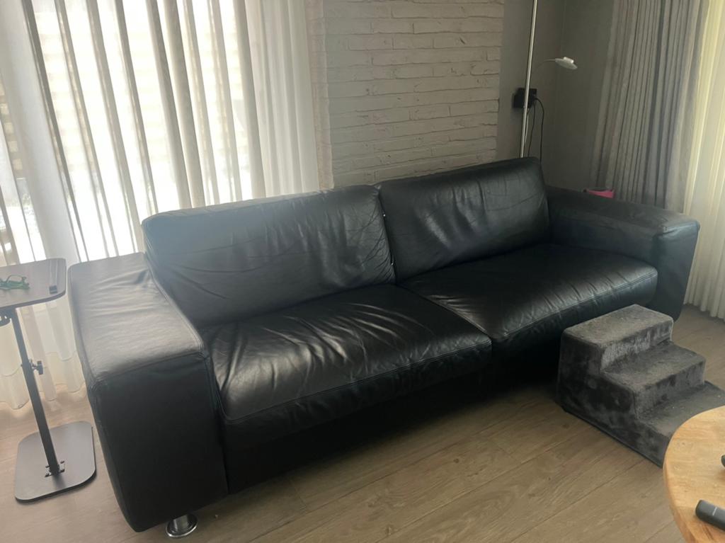 Gratis zwart leren 3-zits bank/zetel, Trois personnes, 200 à 250 cm, Banc droit, Enlèvement