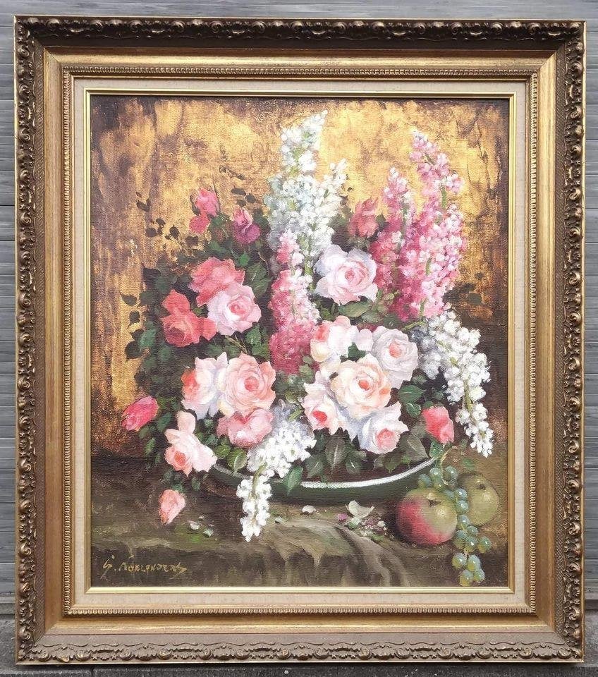 Huile sur toile fleur signe Gaston noelanders, Antiek en Kunst, Ophalen, Doek