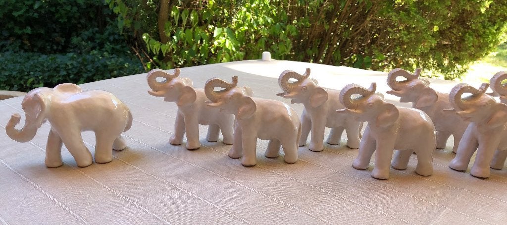Witte vintage olifantenbeeldjes in porselein (9stuks), Ophalen