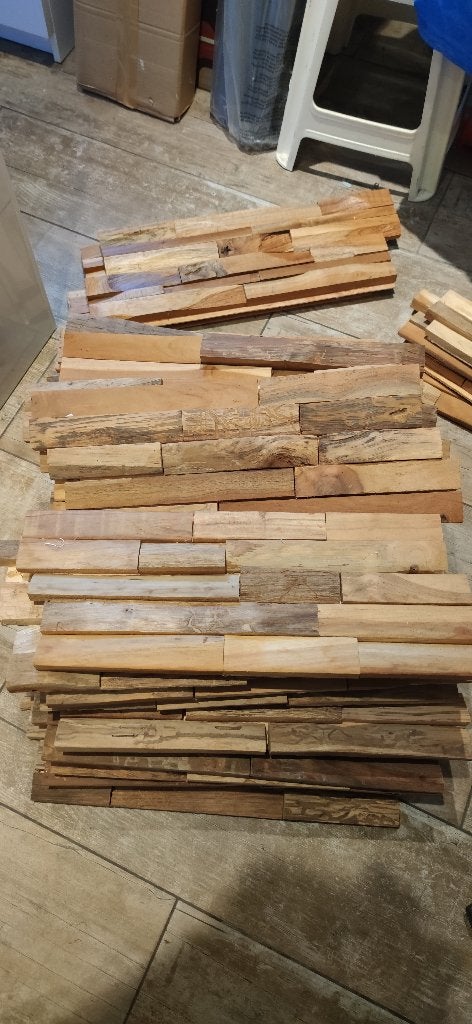 3D Houtstrips / wandpanelen echt teakhout +-2,5 m², Doe-het-zelf en Bouw, Ophalen, Nieuw, Hout