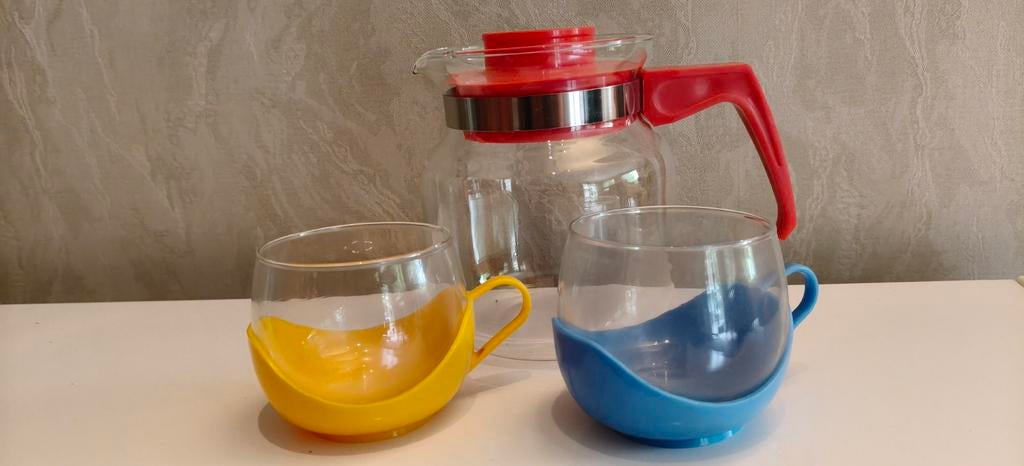 Vintage setje kan en tassen 'space age' van Melitta, Ophalen, Zo goed als nieuw, Blauw, Beker of Kan