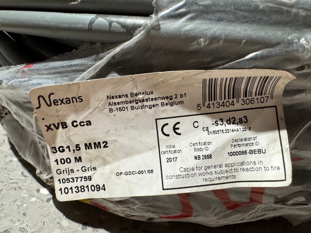 Câble XVB Cca 3G1,5 mm² 68,3 m, Bricolage & Construction, Électricité & Câbles, Enlèvement, Neuf, Autres marques, Câble ou Fil électrique