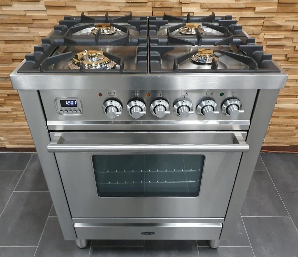🔥Luxe Boretti Fornuis 70cm RVS 300 graden oven 4 pitten, Ophalen, 60 cm of meer, 4 kookzones, Zo goed als nieuw