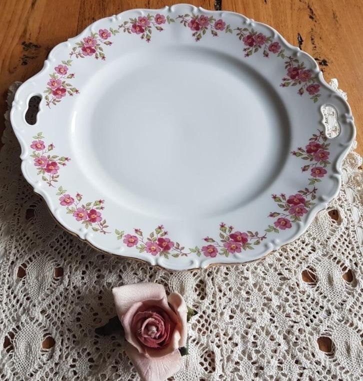 Vintage taartschaal, roze bloemetjes, Seltmann Weiden, Gebruikt, -, -, Ophalen of Verzenden