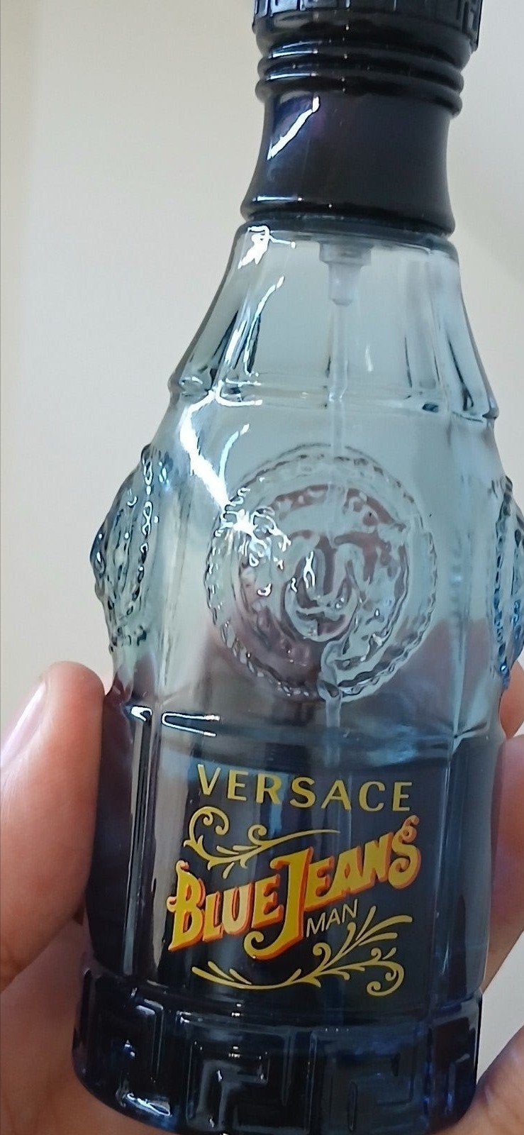 Blauwe spijkerbroek Versace halfvolle fles, Ophalen, Gebruikt