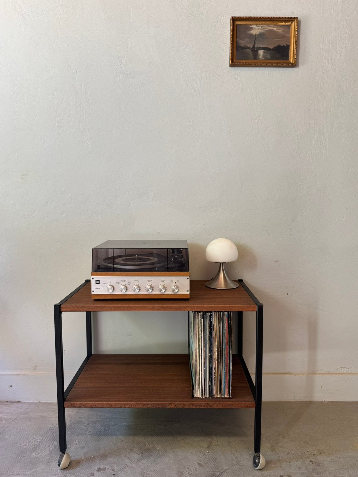Vintage metalen bijzettafel/platenspelermeubel, Huis en Inrichting, Ophalen, Zo goed als nieuw