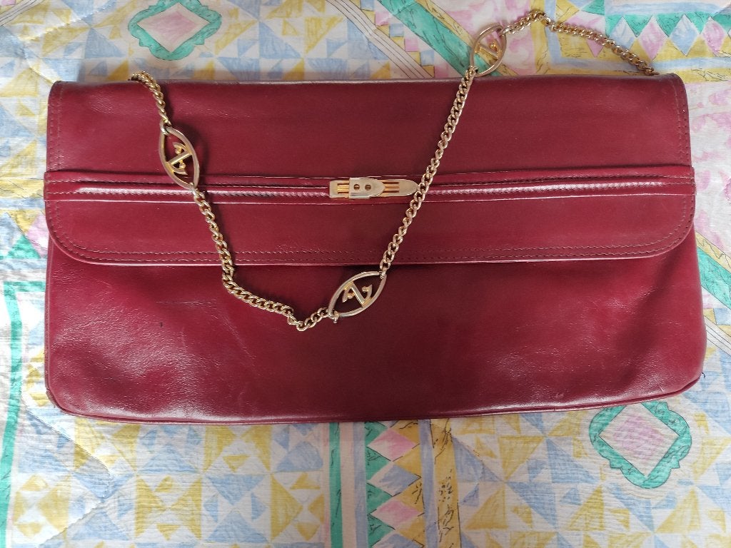 Pochette SCEPI en cuir bordeaux, Bijoux, Sacs & Beauté, Enlèvement ou Envoi, Utilisé, Rouge, Sac à bandoulière