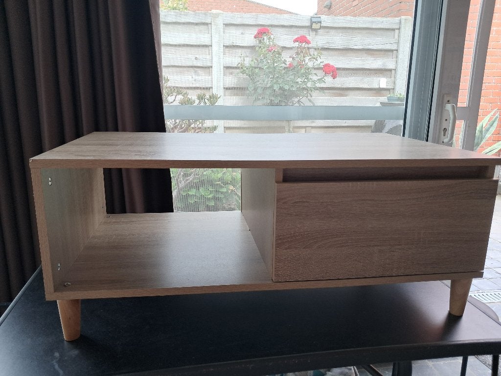 eikenkleurige salontafel, Huis en Inrichting, Ophalen, 50 tot 100 cm, Zo goed als nieuw, Rechthoekig