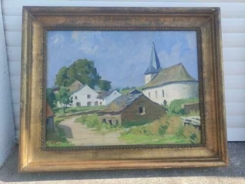 huile sur panneau village ardennais signe mativa, Antiquités & Art, Art | Peinture | Classique, Enlèvement ou Envoi, Panneau