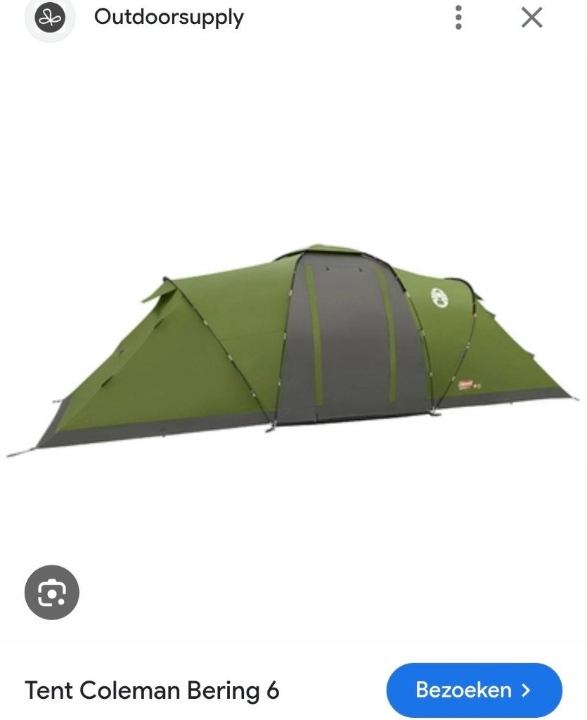 Ruime familietent (Coleman, Bering 6)in perfecte staat, Caravans en Kamperen, Ophalen, Zo goed als nieuw, Tot en met 6