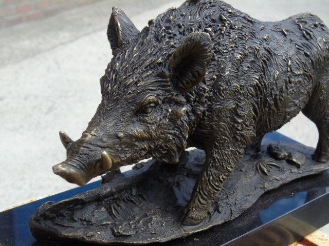 gesigneerd bronzen beeld van een wild zwijn, BARYE, Ophalen of Verzenden, Brons