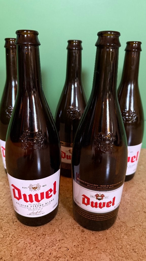 5 flessen Duvel 75cl (LEEG), Verzamelen, Ophalen of Verzenden, Zo goed als nieuw, Flesje(s), Duvel