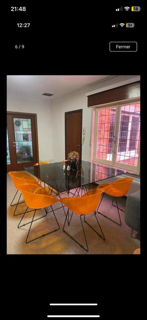 Glazen tafel + stoelen, Pedrali, Huis en Inrichting, Ophalen, Gebruikt