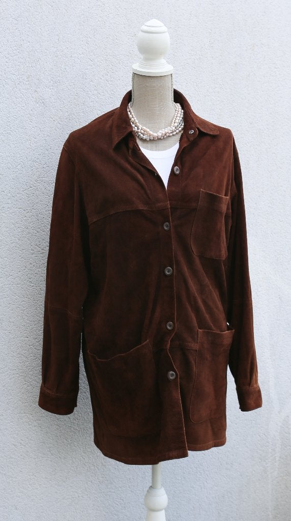 XL-jas/shirt van zacht suède, Kleding | Dames, Jassen | Winter, Ophalen of Verzenden, Zo goed als nieuw, Maat 42/44 (L), Bruin