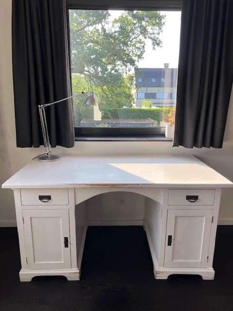 Charmant wit houten bureau, Huis en Inrichting, Bureaus, Opbergruimte, Gebruikt, 150 cm, Hout