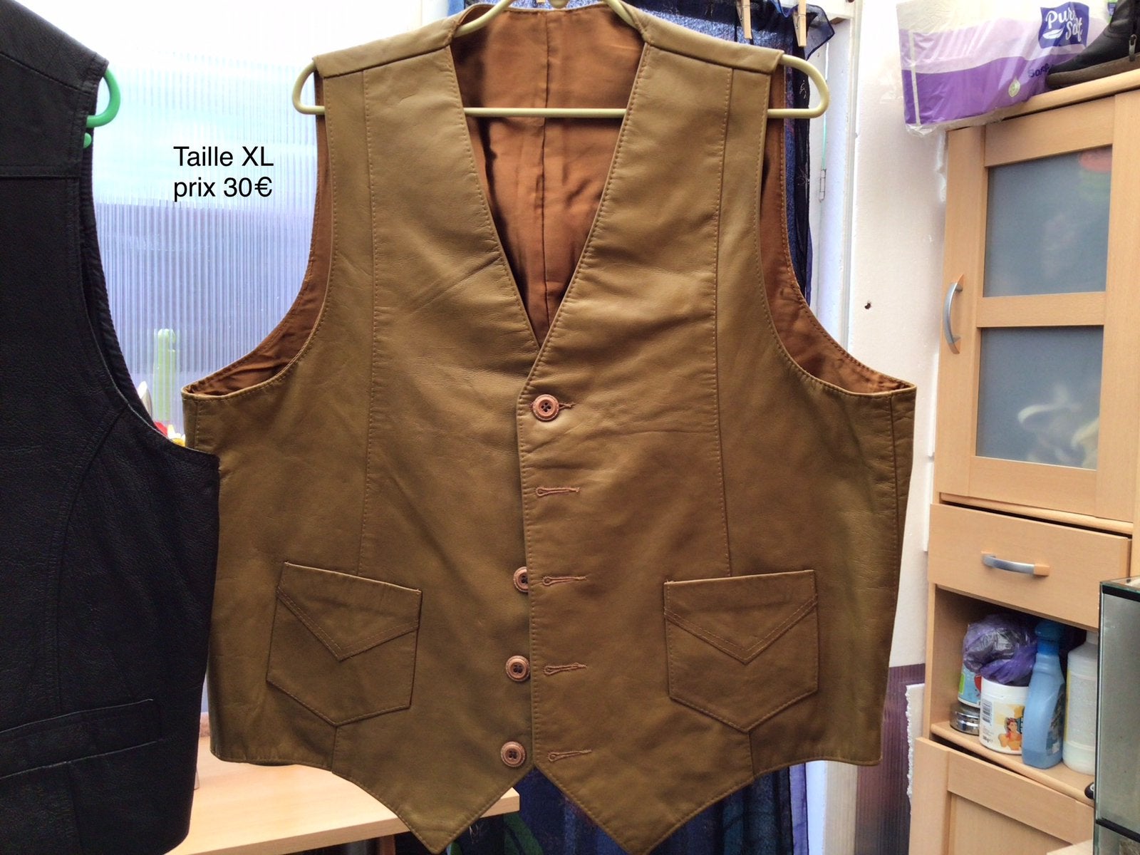 Vest, leren achterkant, zijden stof, maat XL, prijs 30€, Ophalen of Verzenden